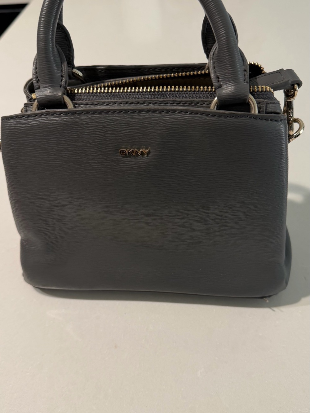DKNY Gray Leather Mini Satchel Bag